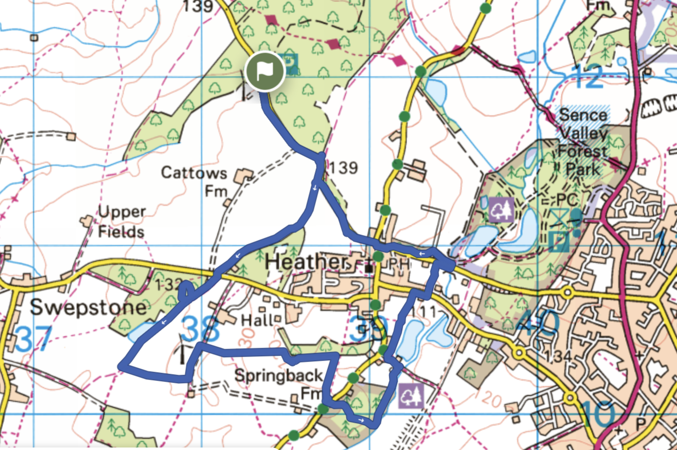 Map of local area highlighting the route